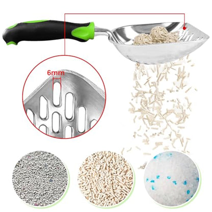 Cat Litter Scoop-Metal Cat Scooper-Long Handle Scoop,Cat Scooper-Poop Sifting-Mesh Shovel-Suitable for Cat Litter Box(Green)-Christmas - color: Green, size: L