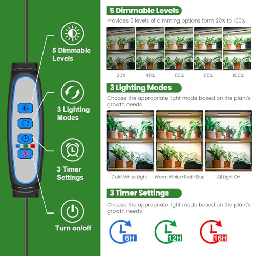 14in Grow Light Strip for Indoor Plants, Full Spectrum | 4 Bars, 105 White/Red/Blue LEDs per Strip, Timer & Dimming Control, Sleek Design, Growing Lamp for Cabinets & Shelves - size: 4 Pack