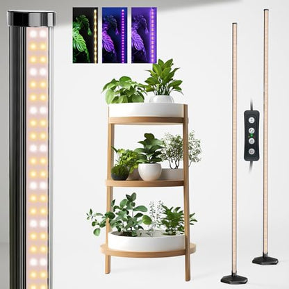 2PCS Grow Lights for Indoor Plants with Timer, 384 LEDs 42W Vertical Full Spectrum Grow Light 65 Inch Standing Grow Lights 3 Light Modes 5-Level Dimmable Wide Coverage - color: 2PCS