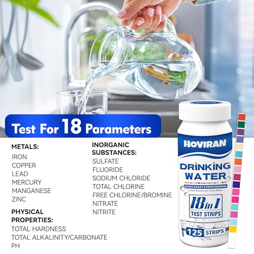 Drinking Water Test Strips 125ct 18 Parameters, Home Water Test Kit | Easy to Use Water Testing Kit for Lead, Hardness, Iron, Copper, Heavy Metals, Chlorine, Nitrate and More - color: Blue