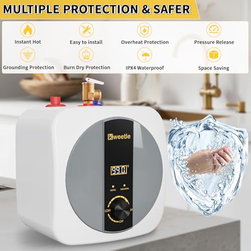 2.5 Gallon Electric Mini Tank Water Heater, 110V 1500W Under Sink Hot Water Heater with Digital Display & Pressure Relief Valve, Instant Hot Water for Kitchen, Hair Salon, RV, Wall or Floor Mount - color: White