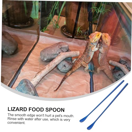 BESPORTBLE 2pcs Versatile Small Animal Feeding Spoon Long Handle for Reptile Accessories - color: Blue