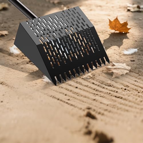 Metal Chicken Poop Scooper & Rake Scoop 10" Metal Chicken Coop Rake | Assistanted Handle Grip Heavy Duty Scoop Tool Adjustable Long Handle Adjustable (36 to 62") for Farm Animals Clean Tool