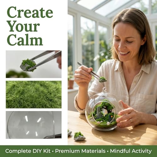 DIY Glass Globe Terrarium-Style Decor Kit, 11-Piece Mini Micro Landscape Ornament Set for Desk, Home & Office - Thoughtful Indoor Gift for Home & Office Decor