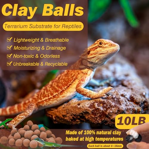Reptile Substrate Clay Balls for Terrarium, 10 LBS | Organic Expanded Clay Pebbles, Moisturizing & Drainage False Bottom Substrate for Reptiles & Amphibians, Bioactive Substrate - color: 10LBS
