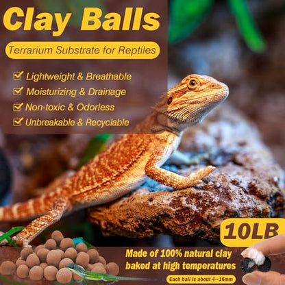 Reptile Substrate Clay Balls for Terrarium, 10 LBS | Organic Expanded Clay Pebbles, Moisturizing & Drainage False Bottom Substrate for Reptiles & Amphibians, Bioactive Substrate - color: 10LBS