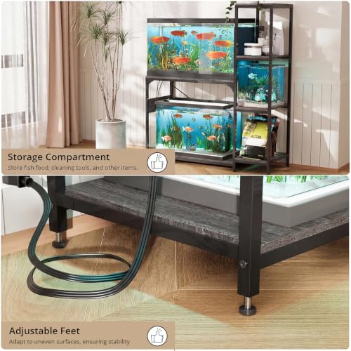 VOWNER 20-29 Gallon Fish Tank Stand with Power Outlet, Wood Aquarium Stand with Shelves for Fish Tank Accessories Storage, Heavy Duty Metal Frame, Turtle Reptile Terrarium Stand, Load 500lb, Grey - color: Grey