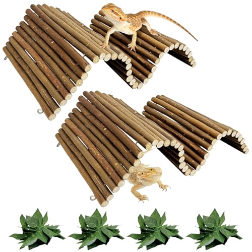 Hamiledyi 2 PCS Bendable Wooden Reptile Hideout Ladder Bridge Hiding Hut Tunnel Toys Climbing Bridge Chew Toy Habitat Accessories for Bearded Dragons Ball Python Guinea Pigs Rabbits(19.7 x 9 in)