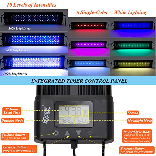 hygger Auto On Off LED Aquarium Light 30-36 Inches Dimmable 7 Colors Full Spectrum Fish Tank Light Fixture for Freshwater Planted Tank Build in Timer Daylight Moonlight & DIY Modes - size: 30"-36"