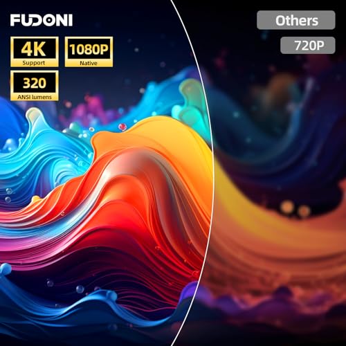 FUDONI 320ANSI True Native 1080P Projector, Electric Focus Auto Keystone | WiFi Bluetooth Outdoor Home Theater Projector, 4K Supported, for Bedroom|Classroom|Church|Camping|RV|Business - color: grey black
