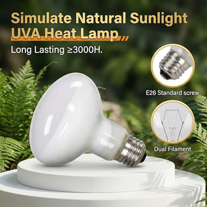 2Pack 100W UVA Simulate Natural Daylight Reptile Heat Lamp Bulbs | Terrarium Reptile Basking Bulbs for Reptiles, Bearded Dragon, Lizard, Chicken, Turtle, Snake
