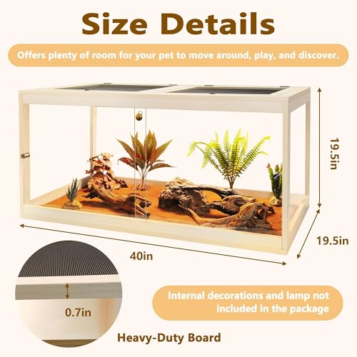 Retile Tank,Bearded Dragon Tank,Lizard Tank with Metal Mesh Roof Door, Acrylic Panel Snake Tank with Lock Design,Oak,60Gallons - color: Oak, size: 60 Gallons