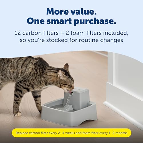 PetSafe Oasys Pet Fountain, 1/2 Gallon, Cats & Small Dogs, Extra Filters | Adjustable Flow Control, Whisker-Friendly Tray, Extra 12-Pack Replaceable Carbon & 2-Pack Foam Filters Included - style: Fountain + 12-Pack Filters + 2-Pack Foam Filters