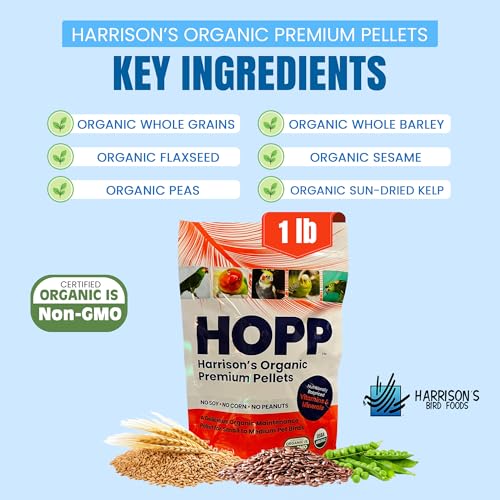 Harrison's Organic Premium Pellets- a Well-Balanced, Certified Organic Small to Medium Pet Bird Diet—No Soy, Corn, and Peanuts for Those Seeking to Avoid These Ingredients - size: 1 Pound (Pack of 1)