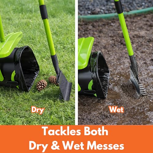 Dry & Wet Dog Pooper Scooper with 40" Long Handle for Large Dogs | Dog Poop Shovel and Rake , Large Capacity Swivel Bin, Bag Attachment, 75 Bags, Poop Scoop for Yard, Patent Pending