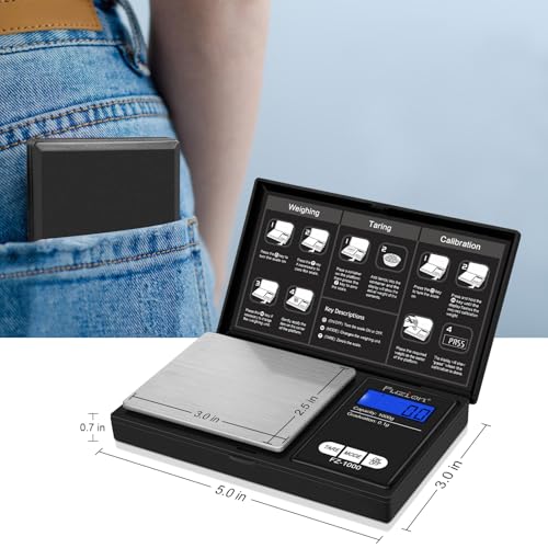 Fuzion Digital Pocket Gram Scale - 1000g/0.1g Small Food Scale Portable | Easy of Use, LCD Display, Tare Function, 6 Modes Ounces Grains, Batteries Included, Travel Food Scale - color: Black