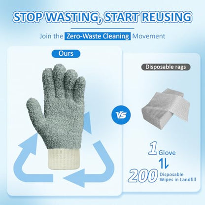 MIG4U Microfiber Dusting Gloves House Cleaning Glove for Blinds, Windows, Shutters, Furniture, and Car, Reusable Lint-Free Gray 2 Pairs S/M - color: Gray 2 Pairs, size: Small-Medium