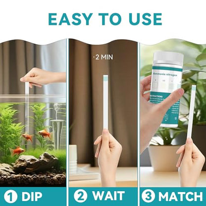 Ammonia Test Strips,60 Strips Aquarium Test Kit for Fish Tanks & Ponds | Quick & Accurate Freshwater SaltWater Aquariums Testing Strips - color: ammonia test strips