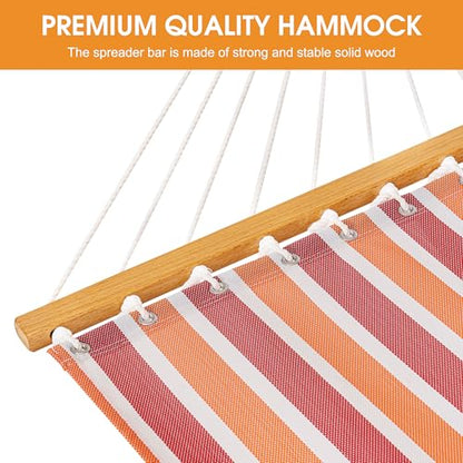 Lazy Daze Double Textliene Quick Dry Hammock with Spreader Bar for Outdoor | 11 Ft Hammock for 2 Person, Weather Resistant Fabric, 450 Lbs Capacity, Hammock Bed 78 x 55 In with Carabiners, Chains - color: Red Stripes