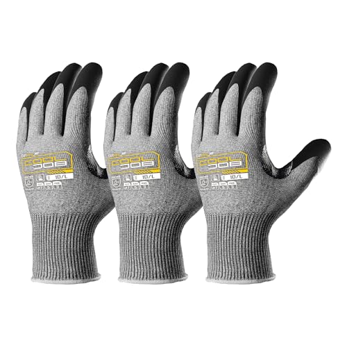 COOLJOB ANSI A7 Cut Resistant Gloves, Cut Proof Work Gloves with Grip, Touchscreen, for Men and Women, Used for Construction, Warehouse, Glass Handling, Wood Work, Grey Medium, 3 Pairs - size: Medium, style: A7 Pack of 3