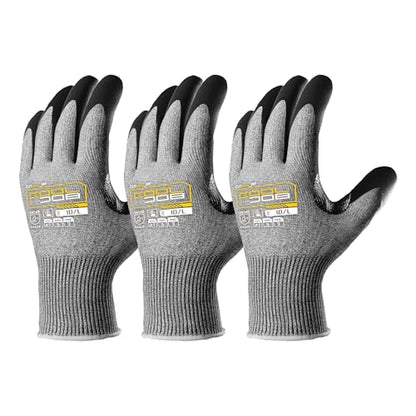 COOLJOB ANSI A7 Cut Resistant Gloves, Cut Proof Work Gloves with Grip, Touchscreen, for Men and Women, Used for Construction, Warehouse, Glass Handling, Wood Work, Grey Large, 3 Pairs - size: Large, style: A7 Pack of 3