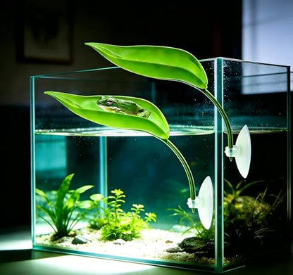 2Pcs Leaf Frog Tank Decorations for Reptile Tank, Fish Tank - Pet-Safe Bearded Dragon Tank Accessories - Realistic Terrarium Plants with Suction Cups for Turtles, Fish, Lizards, Geckos, Tree Frogs