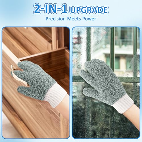 MIG4U Microfiber Dusting Gloves House Reusable Cleaning Glove for Blinds, Windows, Shutters, Furniture, and Car, Gray 2 Pairs S/M - color: Gray Mitten + Gloves, size: Small-Medium