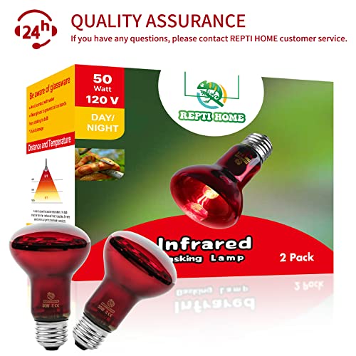 Infrared Reptile Heat Lamp Bulbs,2 PCS 50W Reptiles & Amphibians Infrared Basking Spot Lamp Bulb, Red Heat Emitter Light for Chickens Coop - color: Red(50*2)