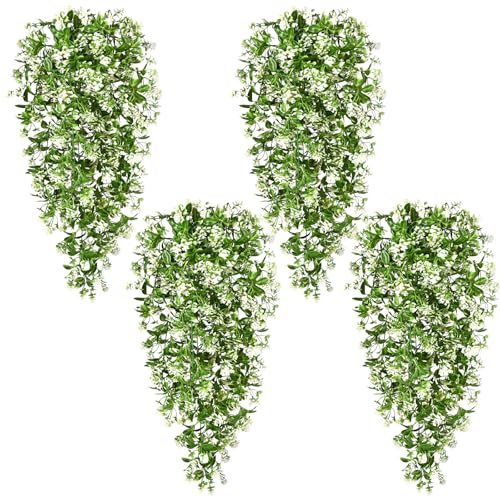 4pcs Fake Hanging Plants, Faux Ivy Fake Vines Greenery | Artificial Hanging Flowers for Wall Home Bedroom Living Room Aesthetic Kitchen Office Aesthetic Kitchen Indoor Outdoor Decor - color: White Flowers, size: 4Pcs Plants
