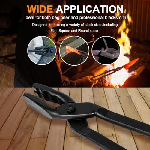 Beginner Blacksmith Starter Assembled Bladesmith Knife Making Tongs Anvil Vise Forge Wolf Jaw Tongs (15 in) - size: 15 in