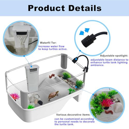 Small Turtle Tank Habitat Kit with Basking Platform, for Turtles, Crayfish, Crab, Aquatic Tortoise Enclosure Starter Aquarium, Pet Turtle Reptile Habitat - size: 13.8IN