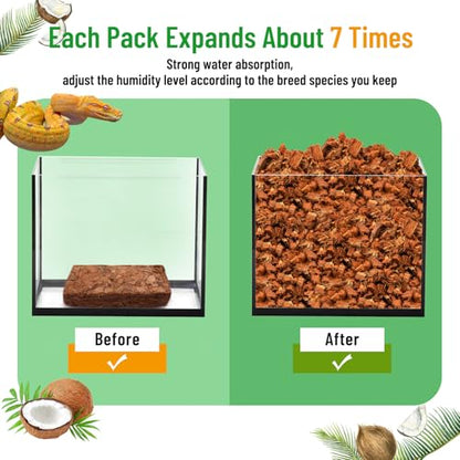 Riare 4Pack Coconut Husk Chip for Reptiles, 4.4LB Coconut Fiber Substrate | Coco Chips Substrate Coconut Husk Bedding for Snakes, Tortoises, Ball Python, Bearded Dragon, Geckos, Lizards, Frogs - color: 4 pack