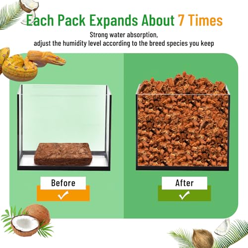 Riare 4Pack Coconut Husk Chip for Reptiles, 4.4LB Coconut Fiber Substrate | Coco Chips Substrate Coconut Husk Bedding for Snakes, Tortoises, Ball Python, Bearded Dragon, Geckos, Lizards, Frogs - color: 4 pack