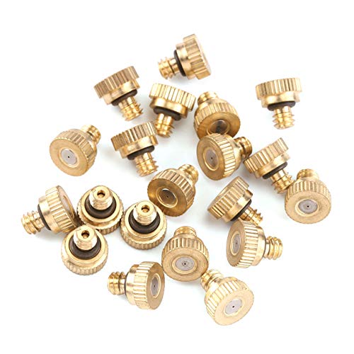 CozyCabin 20 Pcs Low Pressure Brass Misting Nozzles Misting Water Mister Nozzle for Garden, Patio, Greenhouse, Outdoor Cooling Mister System 0.016" Orifice (0.4mm) Thread UNC 10/24 - size: 20 PCS