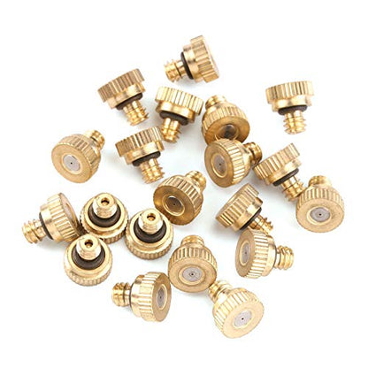 CozyCabin 20 Pcs Low Pressure Brass Misting Nozzles Misting Water Mister Nozzle for Garden, Patio, Greenhouse, Outdoor Cooling Mister System 0.016" Orifice (0.4mm) Thread UNC 10/24 - size: 20 PCS