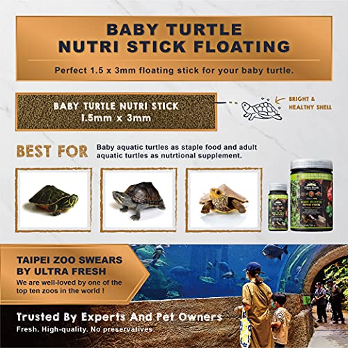 Ultra Fresh Floating Baby Turtle Food, All Natural Ingredients, Wild Sword Prawn, Calcium Vitamin D Enriched for Picky Aquatic Baby Turtles, Baby Turtle Nutri Stick 15 oz - size: 15 Ounce (Pack of 1)