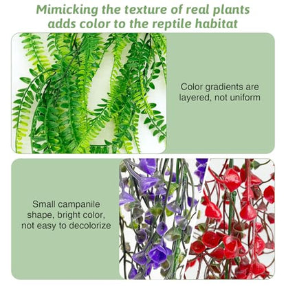 PINVNBY 3 Pack Reptile Plants Terrarium Hanging Fake Vines with Suction Cup Artificial Leaves for Bearded Dragons Lizards Geckos Snake Hermit Crab (Green, Purple and Red) - color: 3 Pcs ( Green, Purple and Red )