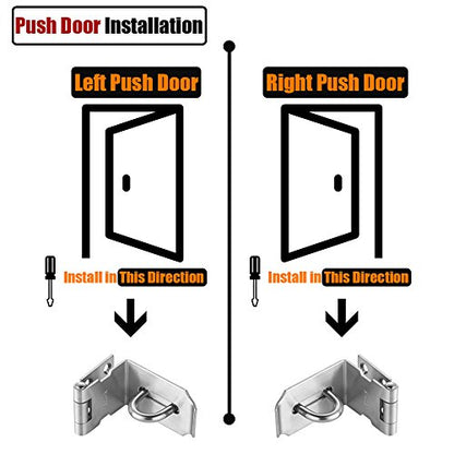 JQK Door Hasp Latch 90 Degree, Stainless Steel Safety Angle Locking Latch for Push/Sliding/Barn Door, 1.5mm Thickness Satin Nickel 2 Pack, 4 Inch - size: 4Inch-Brushed-90degree