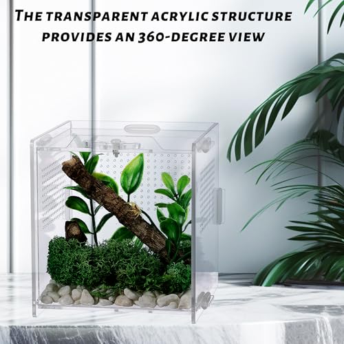 VERTUPET Jumping Spider Enclosure,2 Pack Insects Habitat,Small Arboreal Reptile Terrarium Acrylic Accessories Kit,Tarantula Enclosure Bug Cage for Frog,Crickets, Praying Mantis,Snails（4x4x4inch）