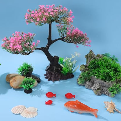 Kisangel Artificial Aquarium Plants Set Realistic Fish Tank Decorations for Turtle Tank Plastic Aquatic Decor Soft Swaying Aquarium Plants Realistic Fish Accessories 9.84 X 9.44 X 4.33 in