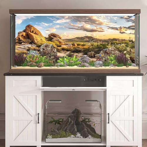 Reptile Habitat Background, Blue Sky Oasis Cactus Sun and Desert Terrarium Background with 6 EVA Double-Sided Tapes 48x24 inches/120x60 - color: Sun, size: 48"L x 24"W
