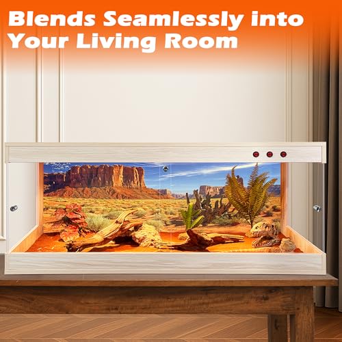 ROYXEN 81 Gallons Reptile Tank, Reptile Enclosure with Lockable Design, Tempered Glass Bearded Dragon Tank for Lizard Habitat (Oak, 48"x20"x19.5") - color: Oak, size: 48"x20"x19.5"