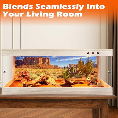 ROYXEN 81 Gallons Reptile Tank, Reptile Enclosure with Lockable Design, Tempered Glass Bearded Dragon Tank for Lizard Habitat (Oak, 48"x20"x19.5") - color: Oak, size: 48"x20"x19.5"