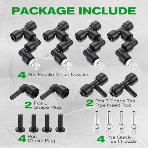 4 Pack Reptile Mister Nozzles, 1/4'' Adjustable Reptile Misting Nozzles | 360°Reptile Fogger Fine Mist Nozzles for Full Water Coverage, Reptile Terrarium Tank, Garden Patio Greenhouse