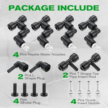 4 Pack Reptile Mister Nozzles, 1/4'' Adjustable Reptile Misting Nozzles | 360°Reptile Fogger Fine Mist Nozzles for Full Water Coverage, Reptile Terrarium Tank, Garden Patio Greenhouse