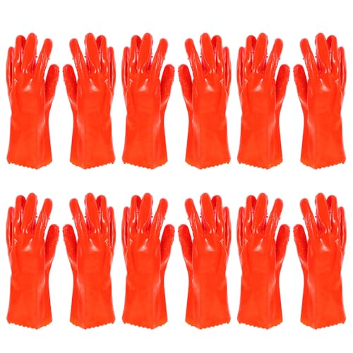 WOONEKY 6 Pairs Heavy Duty PVC Waterproof Sewer Snake Gloves Oil and Acid Resistant Work Gloves for Men Reusable for Plumbing Fishing and Gardening Tasks