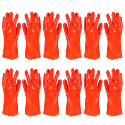WOONEKY 6 Pairs Heavy Duty PVC Waterproof Sewer Snake Gloves Oil and Acid Resistant Work Gloves for Men Reusable for Plumbing Fishing and Gardening Tasks