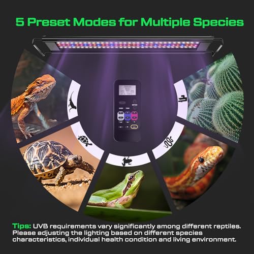 16-Inch UVB Reptile Light, UVA UVB Reptile Light Fixture | Remote day&night Timer, Covers Ferguson Zones 1-4, UVB UVA Lamp for Bearded Dragon, Leopard Gecko, 5 Preset Modes& DIY Mode - size: 16 INCH