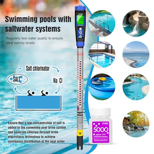 Truncheon Salt Meter Digital Salinity Tester for Saltwater Pool&Spa | Pool Tester Digital,Accurate Salt Testing Kit for Sodium Chloride Content 0-5100 ppm, Swimming Pool, Spa, Hot Tub - color: Black salinity meter