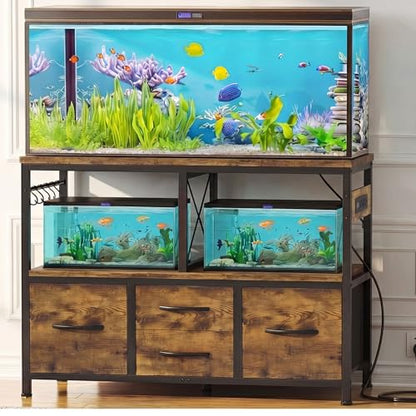 Heybly 40-50 Gal Fish Tank Stand with Drawer, Power Outlet, Rustic HAS004SR | Aquarium Stand, Heavy Duty, for Fish Tank, Turtle & Reptile Terrarium, 36.2" L × 18.1" Top, 660lbs (Top)+330lbs(Mid) - color: Rustic Brown, size: 40-50 gal
